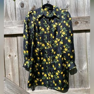 River Island Floral Black and Yellow Button-Up Dress
